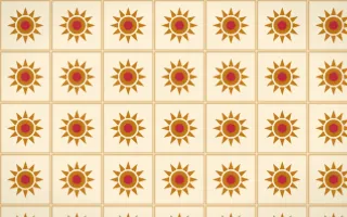 Marigold Temple Sunburst Tile — light orange, red and beige azulejo background