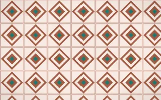 Marrakech Rose Diamond Tile — light orange, teal and beige azulejo background