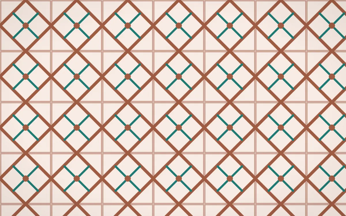 Marrakech Rose Lattice Tile — light orange, teal and beige azulejo background