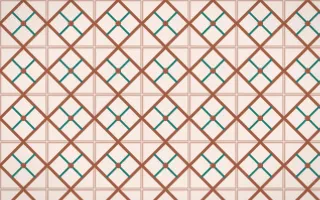 Marrakech Rose Lattice Tile — light orange, teal and beige azulejo background