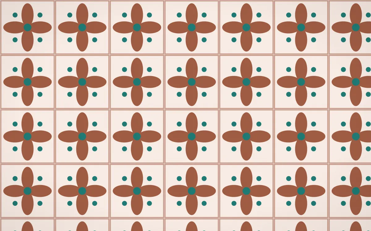 Marrakech Rose Petal Tile — light orange, teal and beige azulejo background