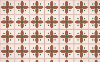 Marrakech Rose Petal Tile — light orange, teal and beige azulejo background
