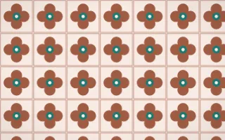 Marrakech Rose Quatrefoil Tile — light orange, teal and beige azulejo background