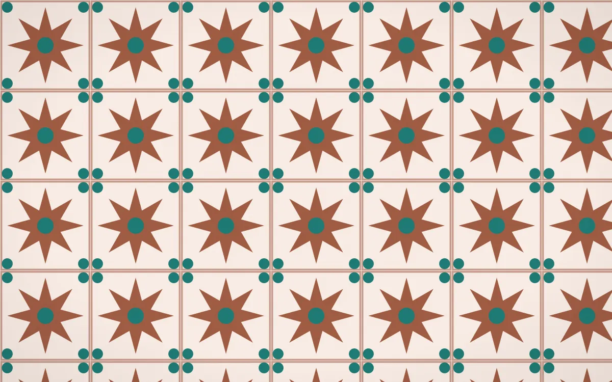Marrakech Rose Star Tile — light orange, teal and beige azulejo background