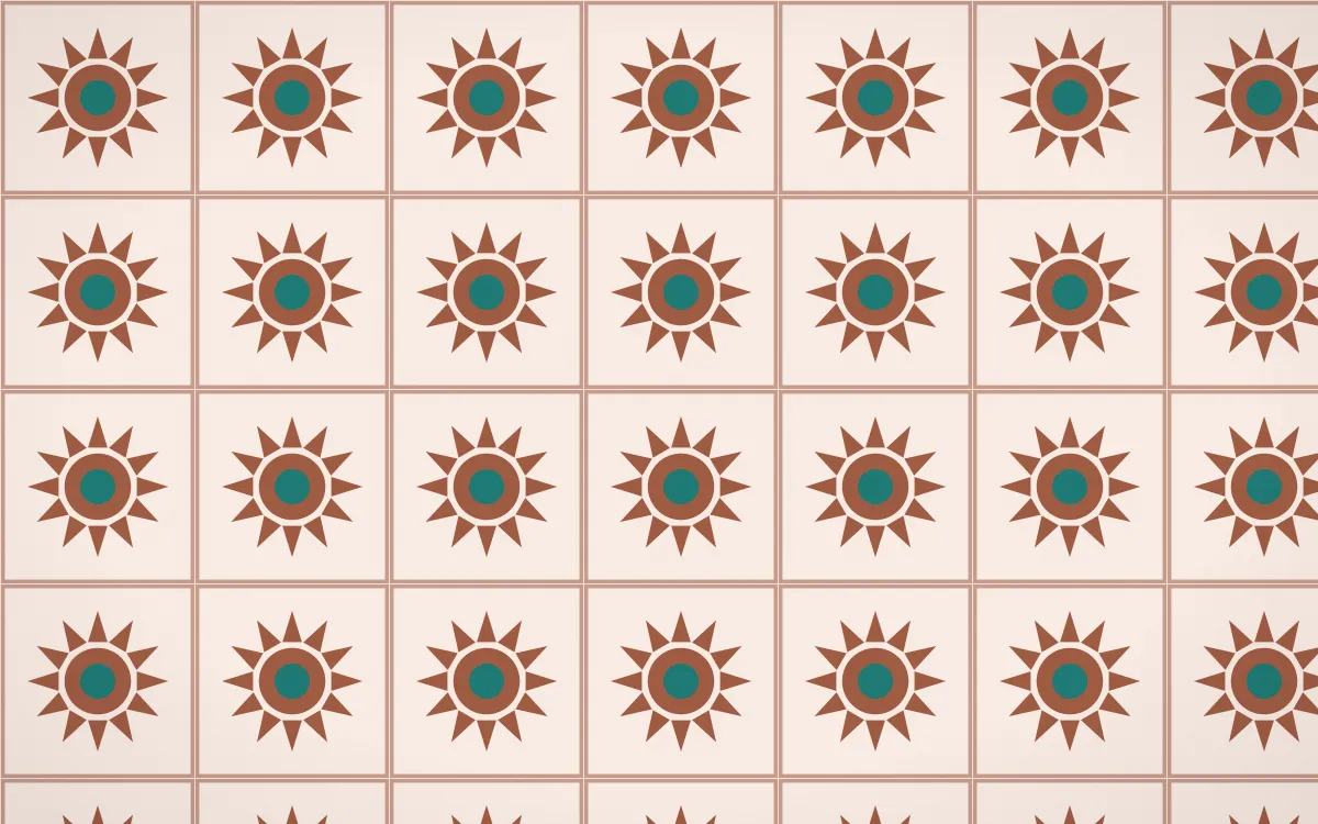 Marrakech Rose Sunburst Tile — light orange, teal and beige azulejo background