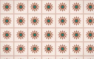 Marrakech Rose Sunburst Tile — light orange, teal and beige azulejo background