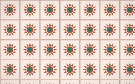 Marrakech Rose Sunburst Tile — light orange, teal and beige azulejo background