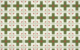 Matcha House Cross Tile — light green, red and white azulejo background