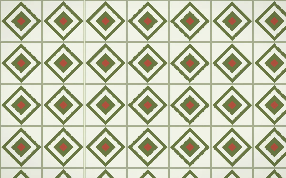 Matcha House Diamond Tile — light green, red and white azulejo background