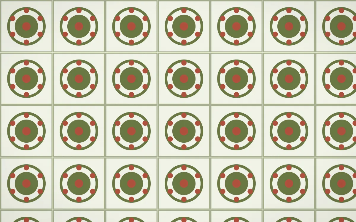 Matcha House Medallion Tile — light green, red and white azulejo background
