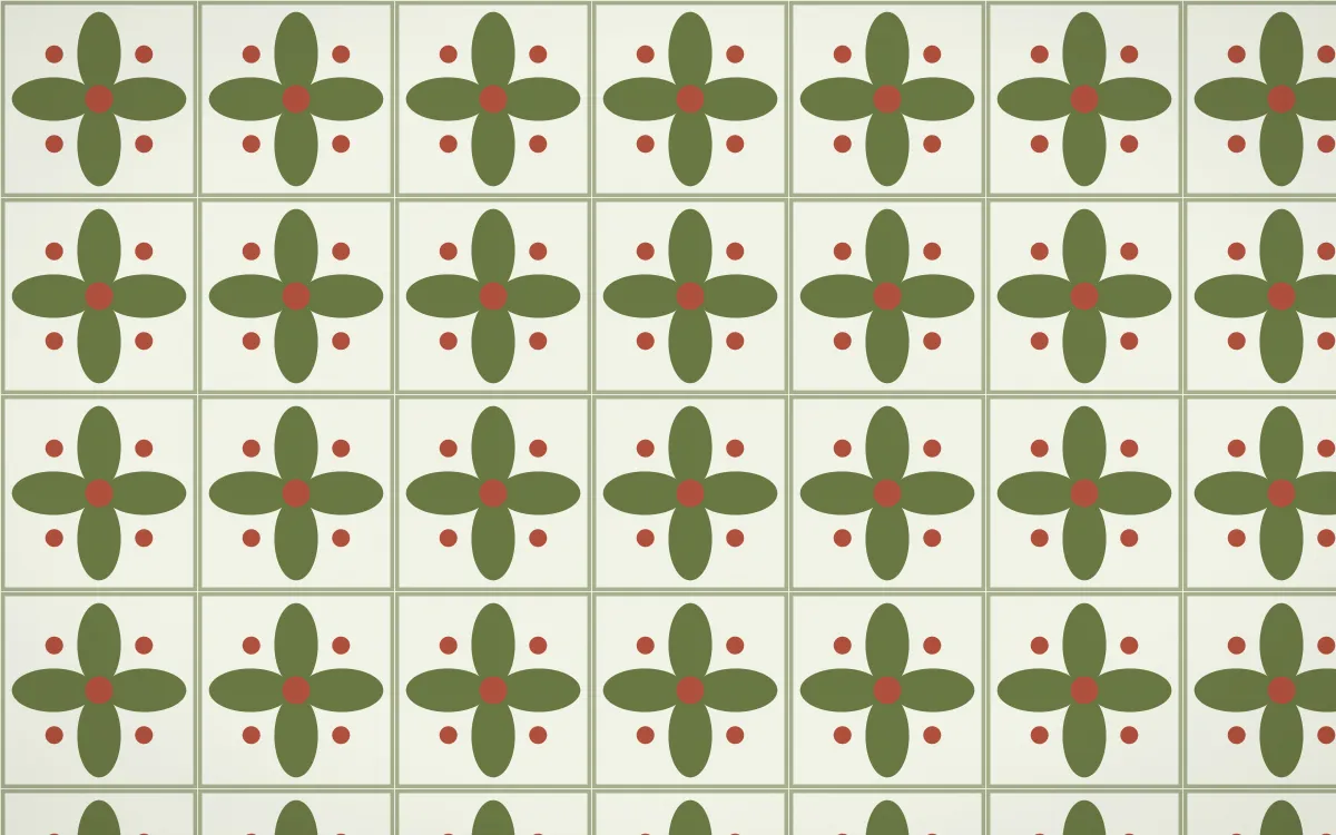 Matcha House Petal Tile — light green, red and white azulejo background