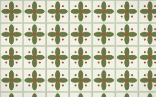 Matcha House Petal Tile — light green, red and white azulejo background