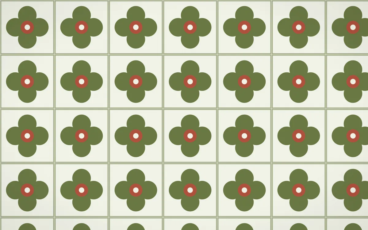 Matcha House Quatrefoil Tile — light green, red and white azulejo background