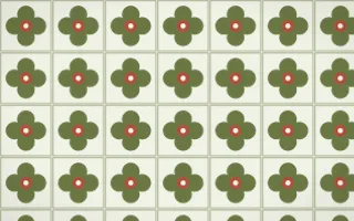 Matcha House Quatrefoil Tile — light green, red and white azulejo background