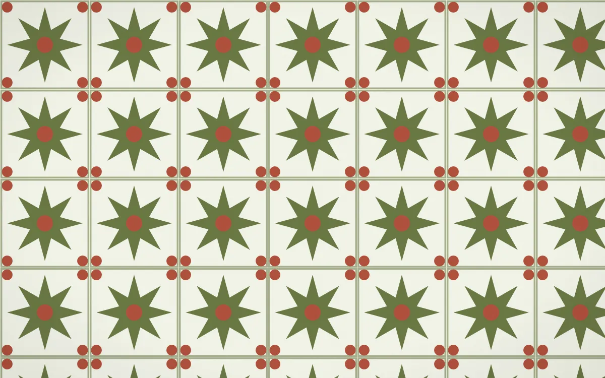 Matcha House Star Tile — light green, red and white azulejo background