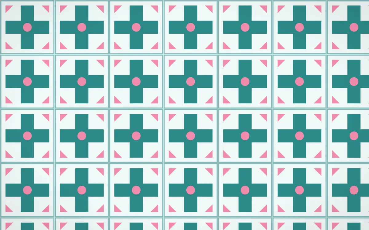 Miami Deco Cross Tile — light teal, pink and white azulejo background
