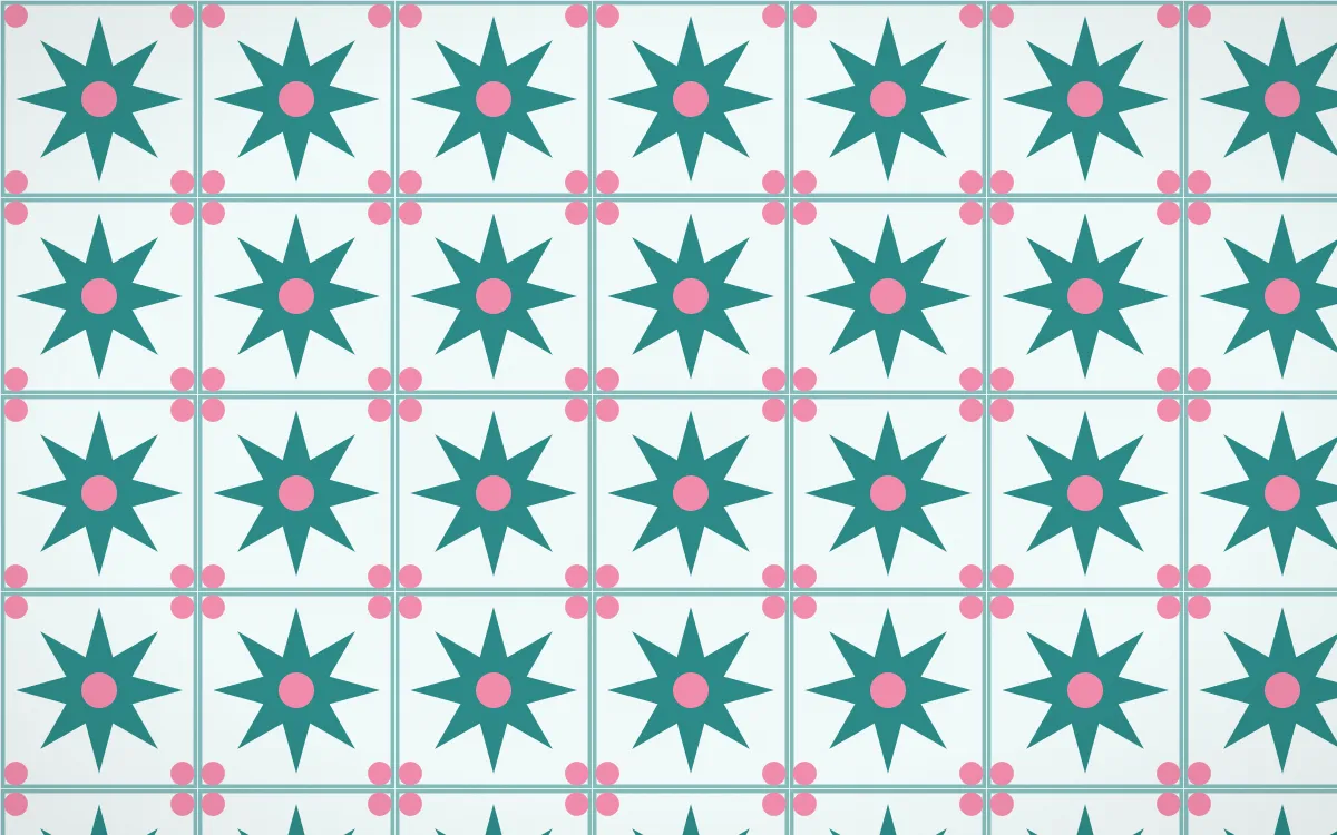 Miami Deco Star Tile — light teal, pink and white azulejo background