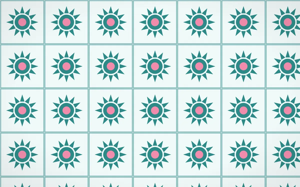 Miami Deco Sunburst Tile — light teal, pink and white azulejo background