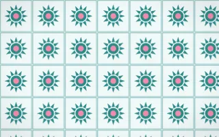 Miami Deco Sunburst Tile — light teal, pink and white azulejo background