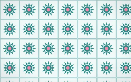 Miami Deco Sunburst Tile — light teal, pink and white azulejo background