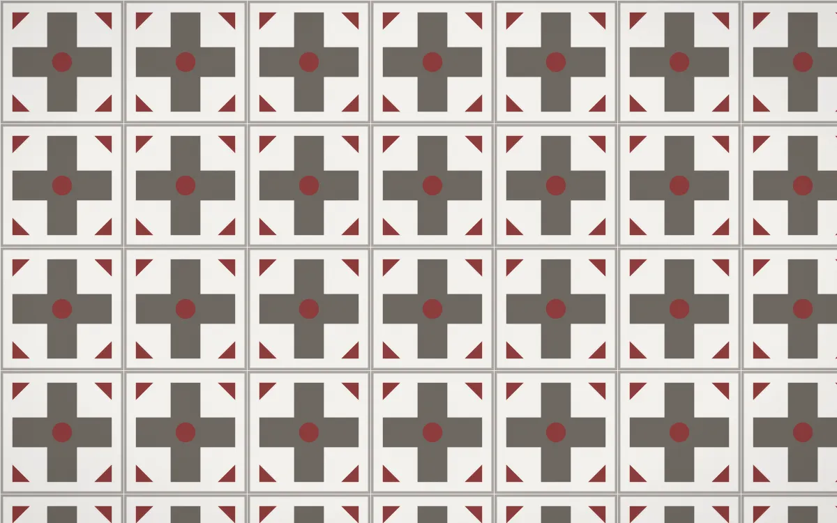 Milano Stone Cross Tile — light grey, red and white azulejo background