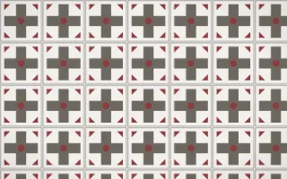 Milano Stone Cross Tile — light grey, red and white azulejo background