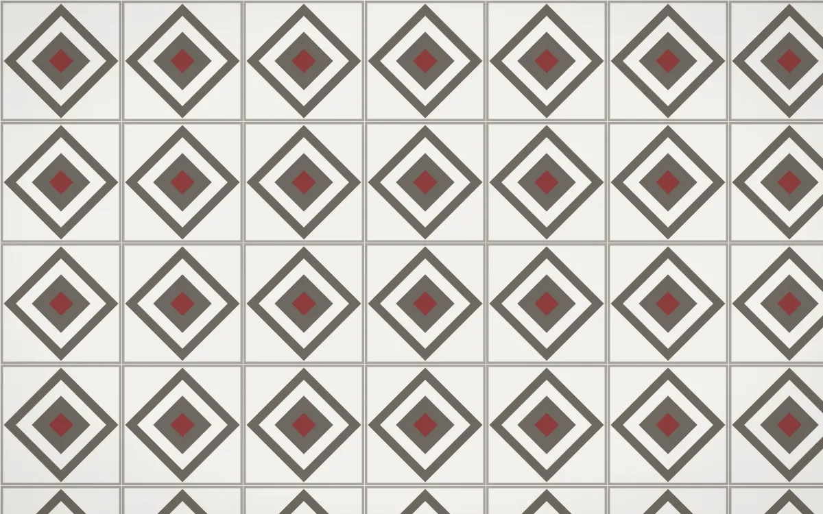 Milano Stone Diamond Tile — light grey, red and white azulejo background