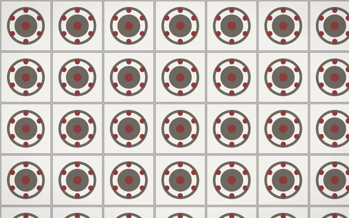 Milano Stone Medallion Tile — light grey, red and white azulejo background