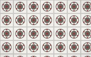 Milano Stone Medallion Tile — light grey, red and white azulejo background