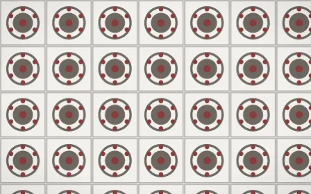 Milano Stone Medallion Tile — light grey, red and white azulejo background