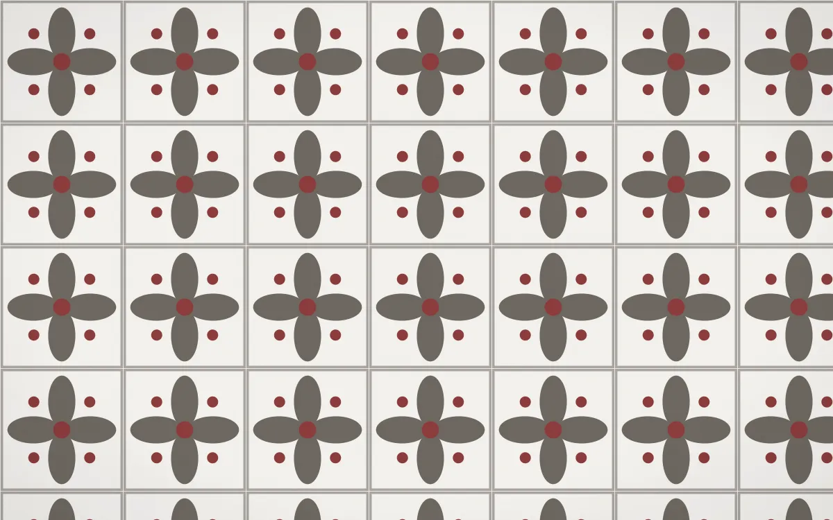 Milano Stone Petal Tile — light grey, red and white azulejo background