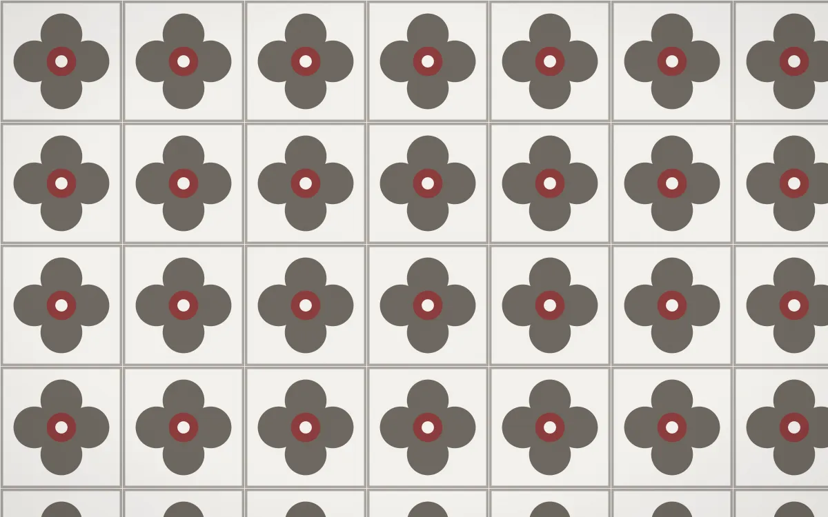 Milano Stone Quatrefoil Tile — light grey, red and white azulejo background