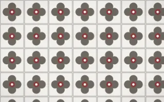 Milano Stone Quatrefoil Tile — light grey, red and white azulejo background