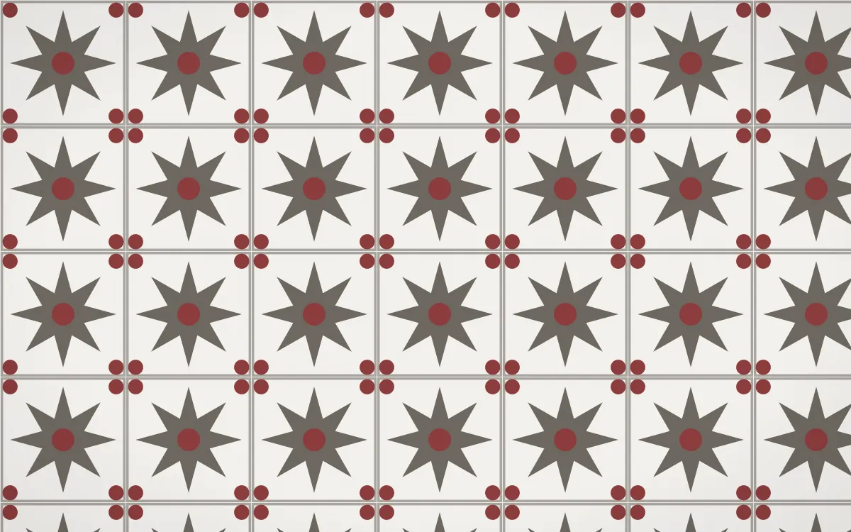 Milano Stone Star Tile — light grey, red and white azulejo background