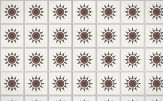 Milano Stone Sunburst Tile — light grey, red and white azulejo background