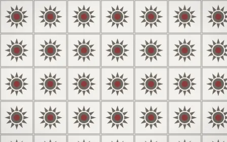 Milano Stone Sunburst Tile — light grey, red and white azulejo background