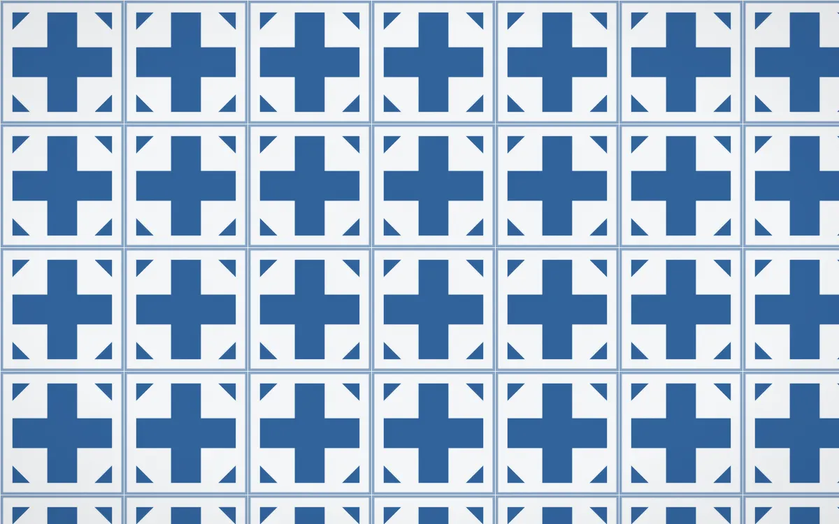 Ming Porcelain Cross Tile — light blue and white azulejo background