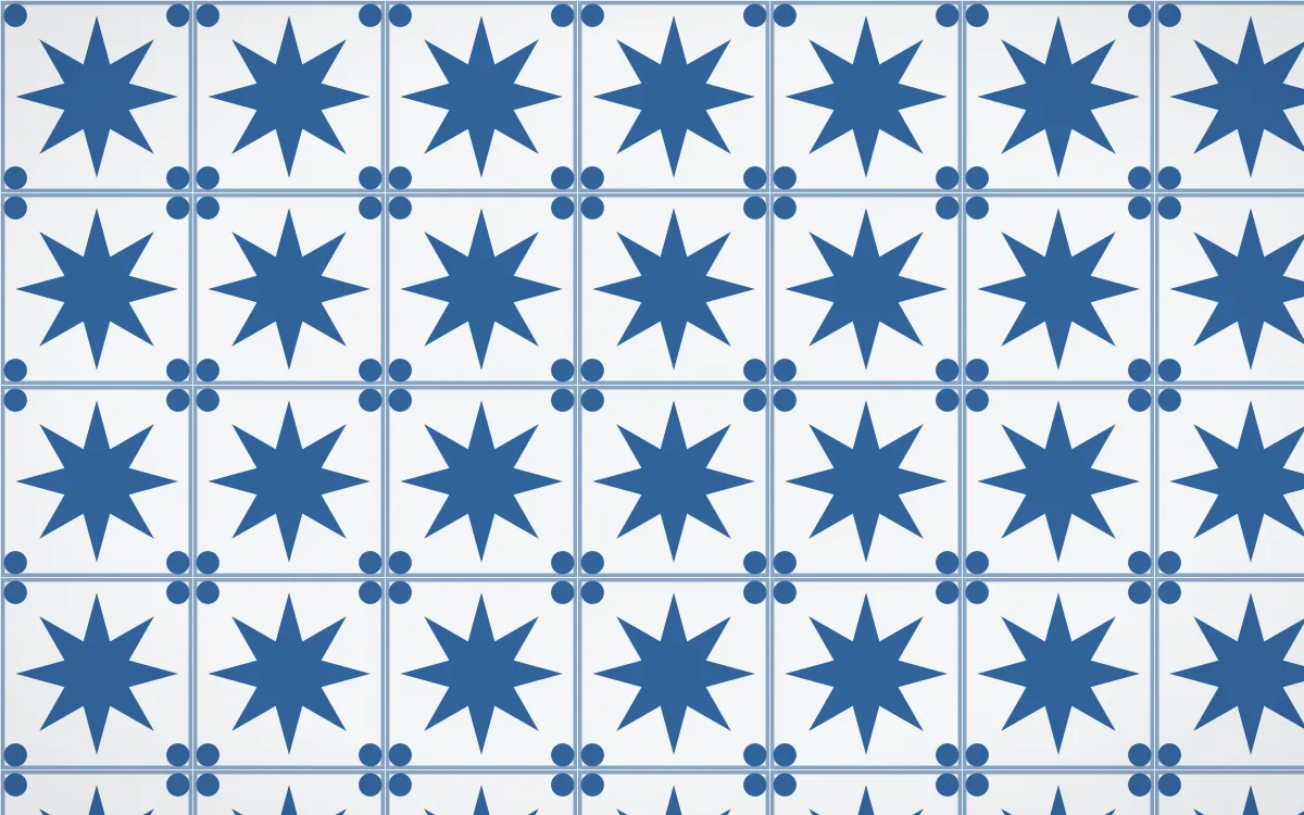 Ming Porcelain Star Tile — light blue and white azulejo background