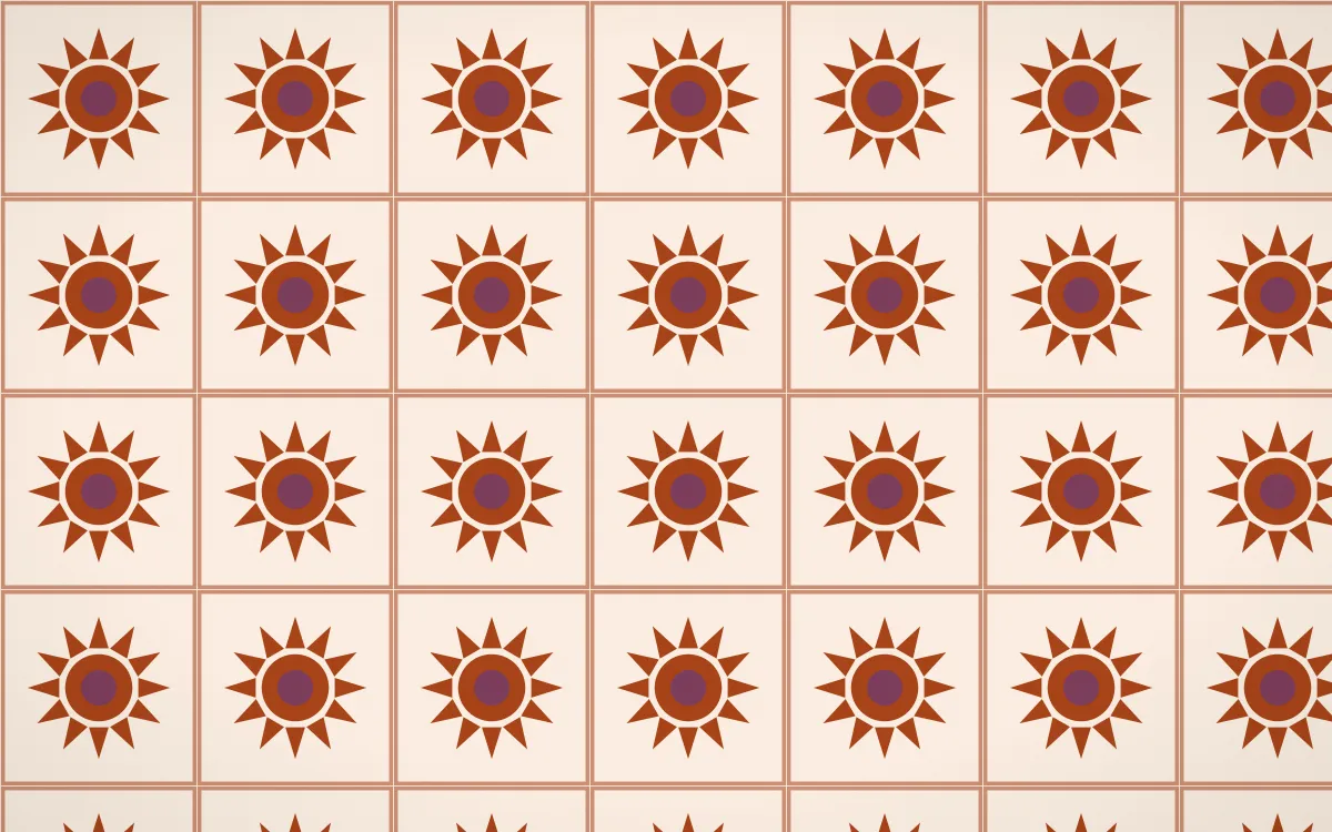 Momiji Maple Sunburst Tile — light brown, pink and beige azulejo background