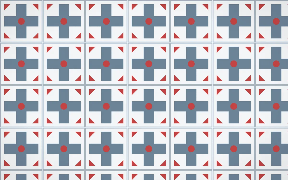 Montréal Hiver Cross Tile — light blue, red and white azulejo background