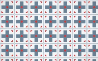 Montréal Hiver Cross Tile — light blue, red and white azulejo background