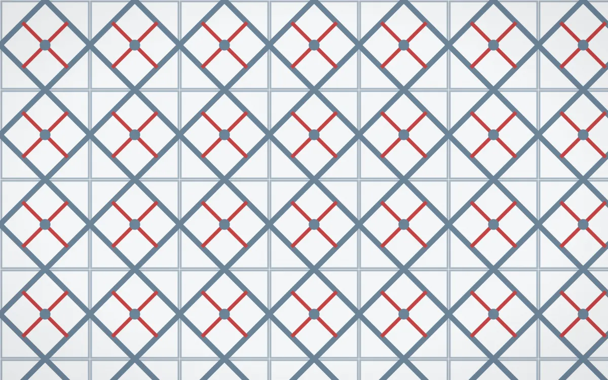 Montréal Hiver Lattice Tile — light blue, red and white azulejo background