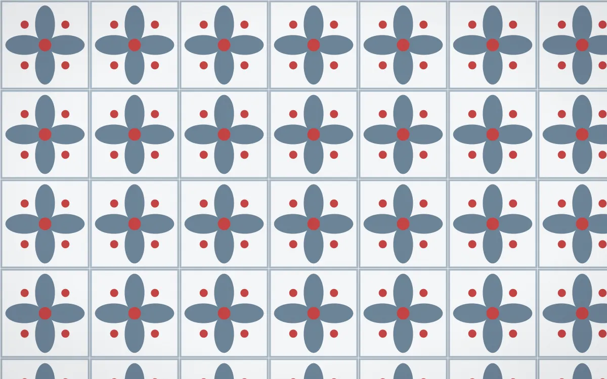 Montréal Hiver Petal Tile — light blue, red and white azulejo background