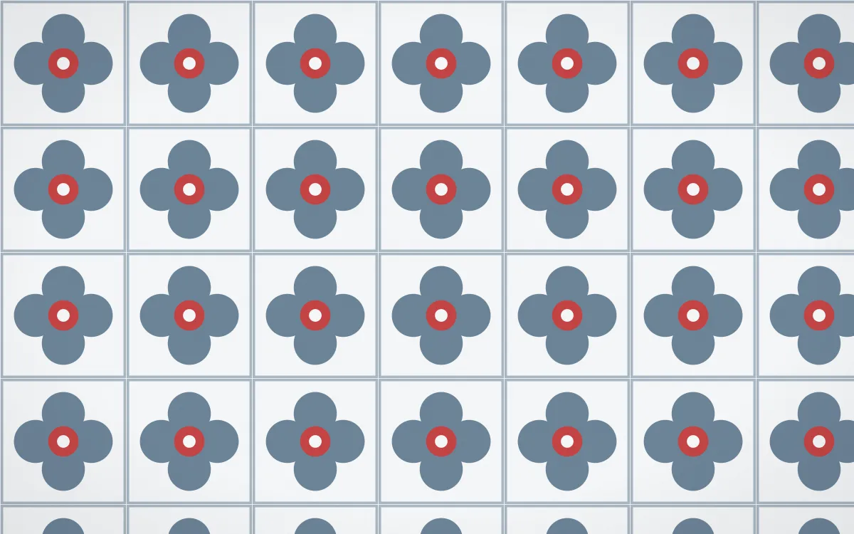 Montréal Hiver Quatrefoil Tile — light blue, red and white azulejo background