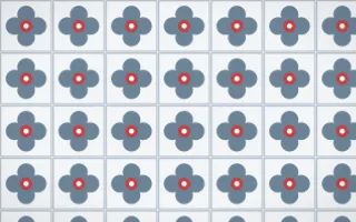 Montréal Hiver Quatrefoil Tile — light blue, red and white azulejo background