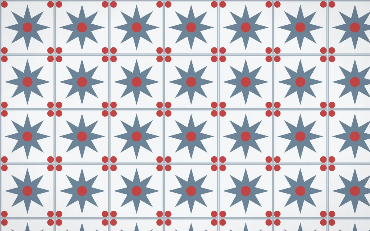 Montréal Hiver Star Tile — light blue, red and white azulejo background
