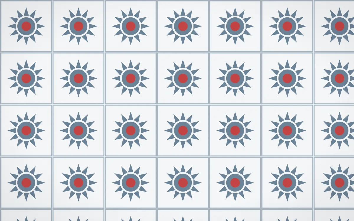 Montréal Hiver Sunburst Tile — light blue, red and white azulejo background