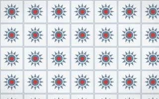 Montréal Hiver Sunburst Tile — light blue, red and white azulejo background
