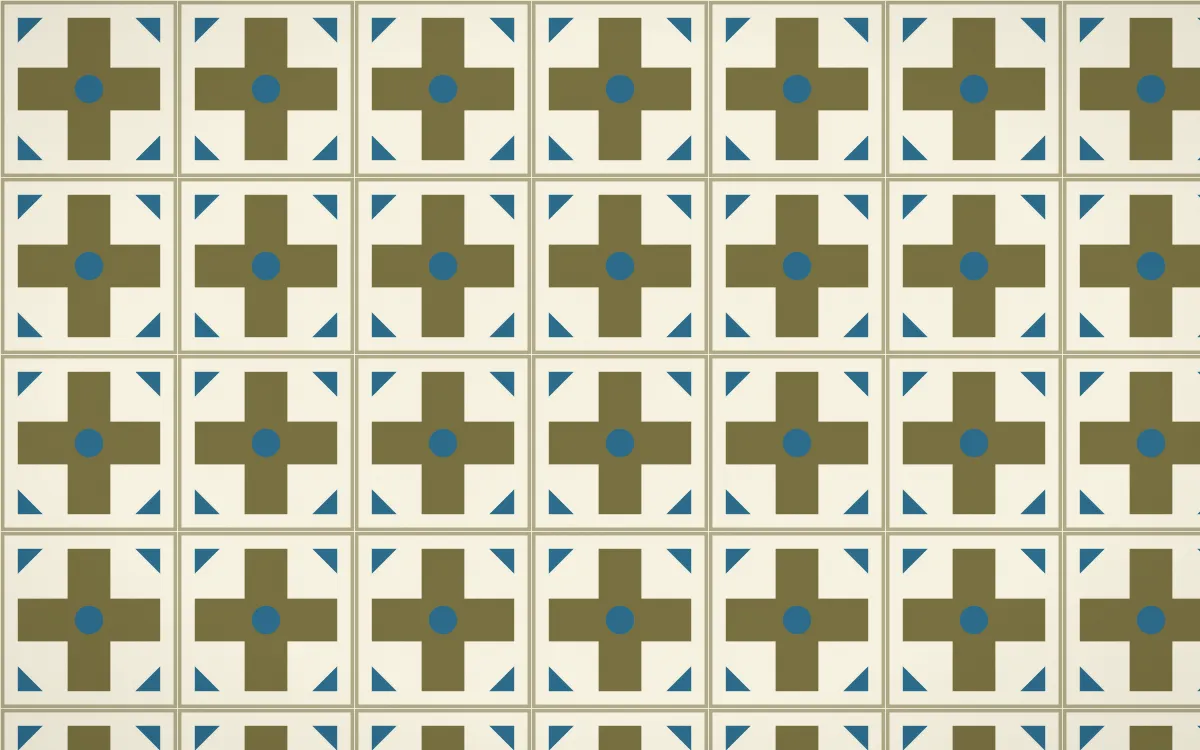 Nile Papyrus Cross Tile — light yellow, blue and beige azulejo background