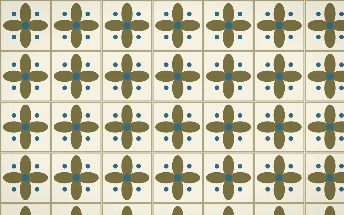 Nile Papyrus Petal Tile — light yellow, blue and beige azulejo background